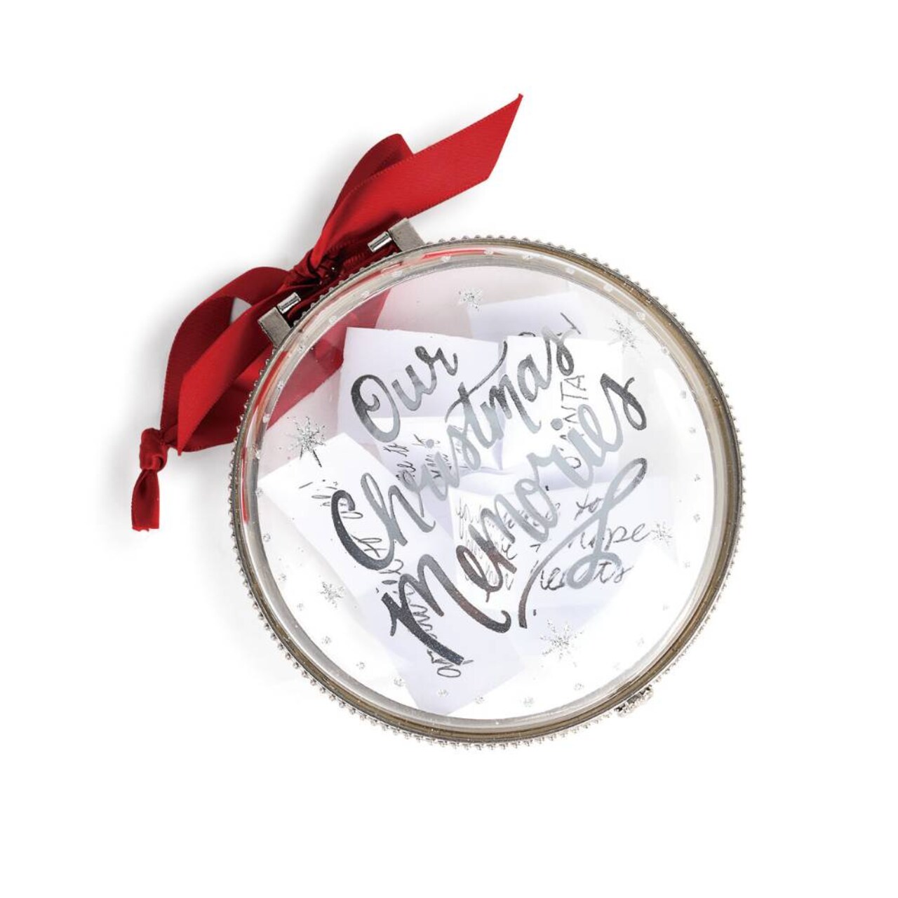 DEMDACO Our Memories Clear 5 x 5 Glass and Iron Metal Christmas Hanging Hinged Ornament